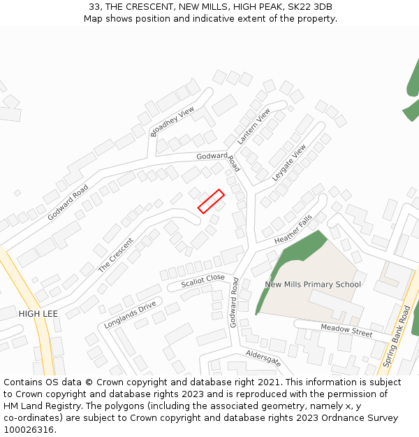 33, THE CRESCENT, NEW MILLS, HIGH PEAK, SK22 3DB: Location map and indicative extent of plot