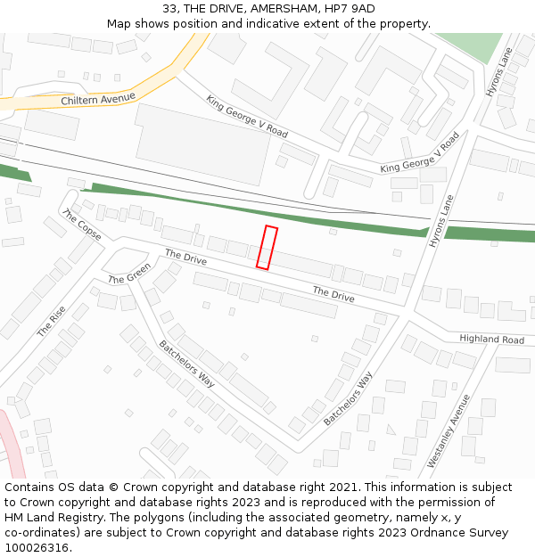 33, THE DRIVE, AMERSHAM, HP7 9AD: Location map and indicative extent of plot