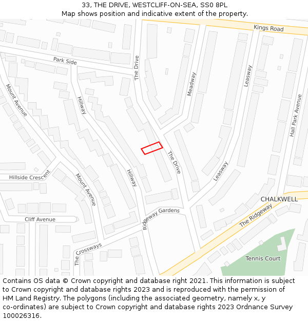 33, THE DRIVE, WESTCLIFF-ON-SEA, SS0 8PL: Location map and indicative extent of plot