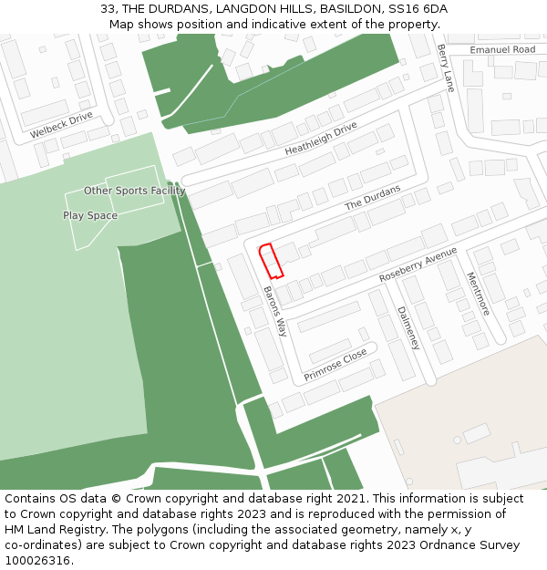 33, THE DURDANS, LANGDON HILLS, BASILDON, SS16 6DA: Location map and indicative extent of plot
