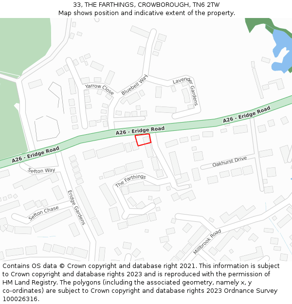 33, THE FARTHINGS, CROWBOROUGH, TN6 2TW: Location map and indicative extent of plot