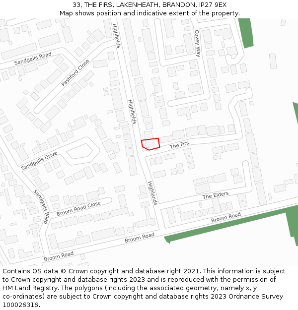 33, THE FIRS, LAKENHEATH, BRANDON, IP27 9EX: Location map and indicative extent of plot