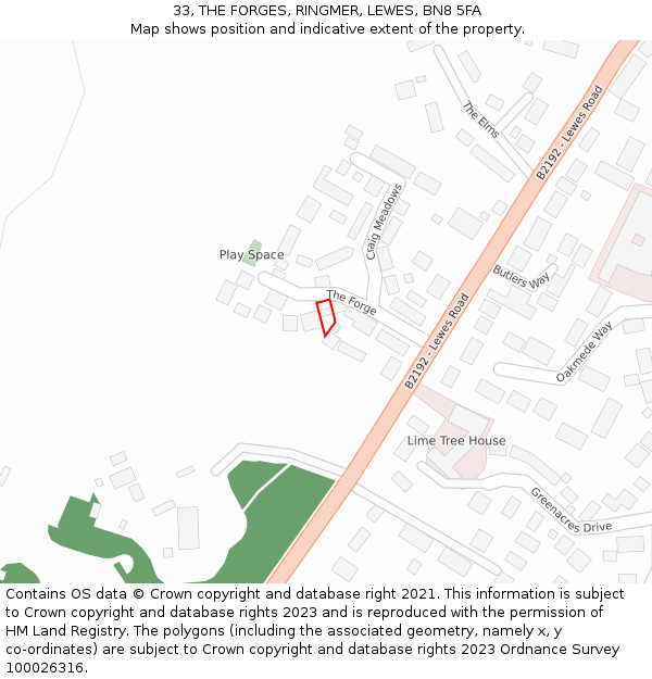 33, THE FORGES, RINGMER, LEWES, BN8 5FA: Location map and indicative extent of plot