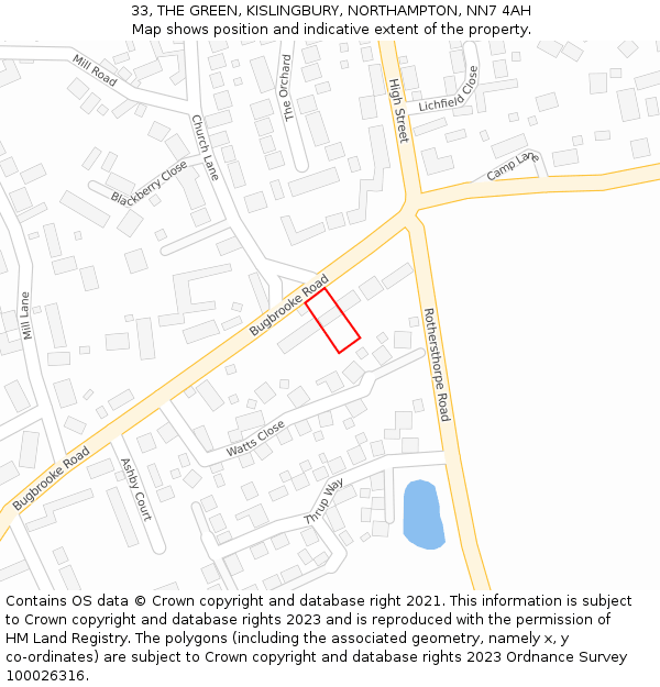 33, THE GREEN, KISLINGBURY, NORTHAMPTON, NN7 4AH: Location map and indicative extent of plot