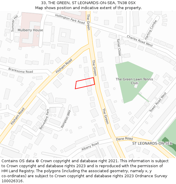 33, THE GREEN, ST LEONARDS-ON-SEA, TN38 0SX: Location map and indicative extent of plot