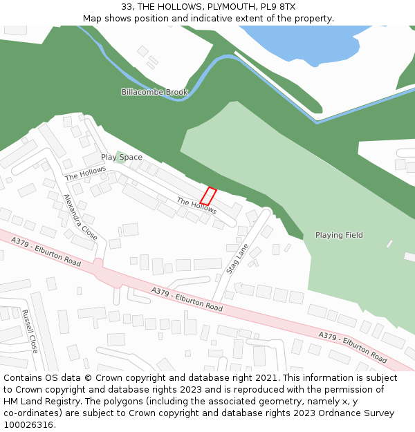 33, THE HOLLOWS, PLYMOUTH, PL9 8TX: Location map and indicative extent of plot