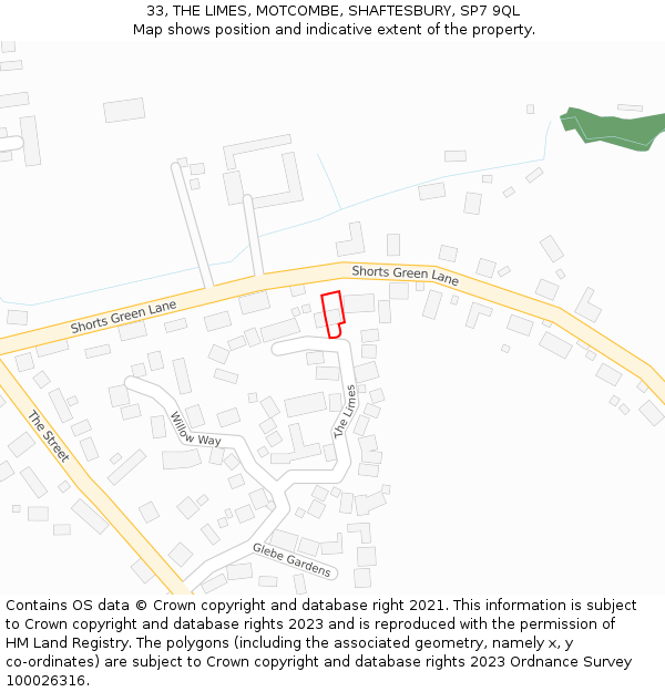 33, THE LIMES, MOTCOMBE, SHAFTESBURY, SP7 9QL: Location map and indicative extent of plot