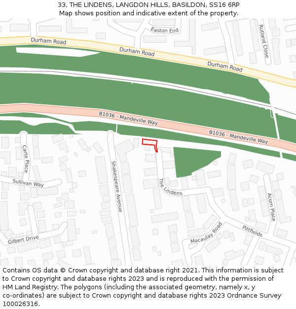 33, THE LINDENS, LANGDON HILLS, BASILDON, SS16 6RP: Location map and indicative extent of plot