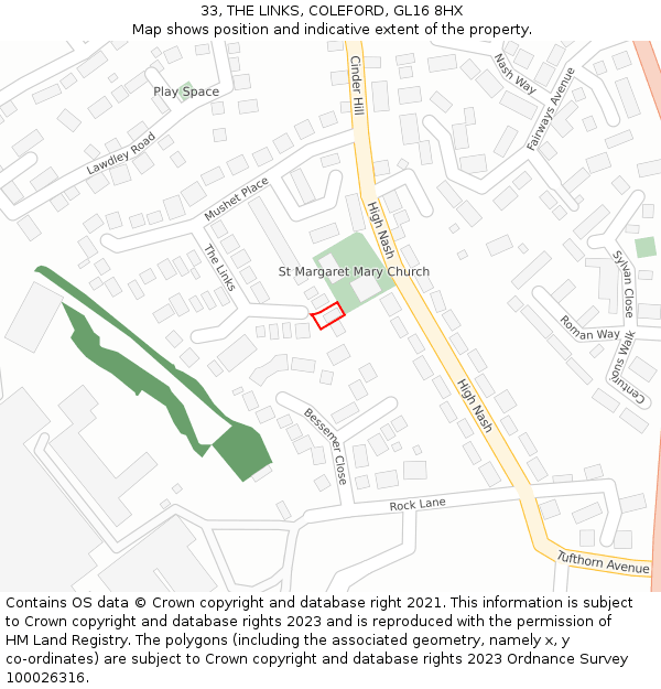 33, THE LINKS, COLEFORD, GL16 8HX: Location map and indicative extent of plot