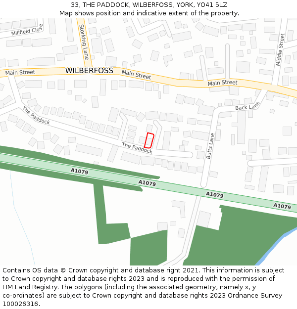 33, THE PADDOCK, WILBERFOSS, YORK, YO41 5LZ: Location map and indicative extent of plot