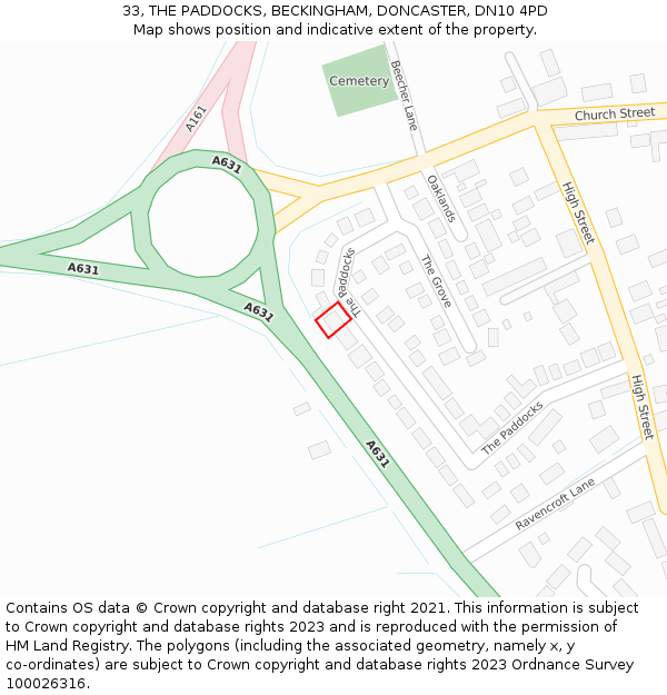 33, THE PADDOCKS, BECKINGHAM, DONCASTER, DN10 4PD: Location map and indicative extent of plot