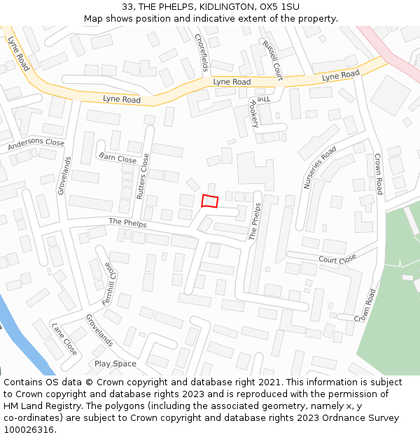 33, THE PHELPS, KIDLINGTON, OX5 1SU: Location map and indicative extent of plot