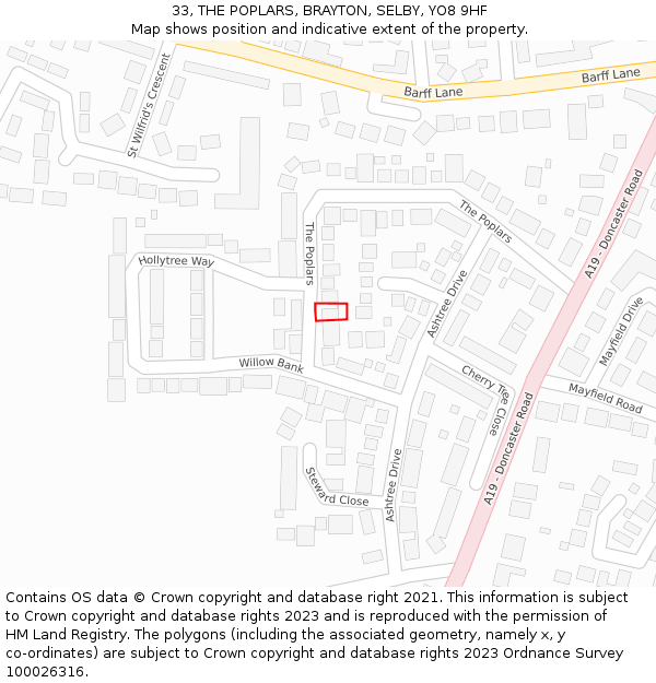 33, THE POPLARS, BRAYTON, SELBY, YO8 9HF: Location map and indicative extent of plot