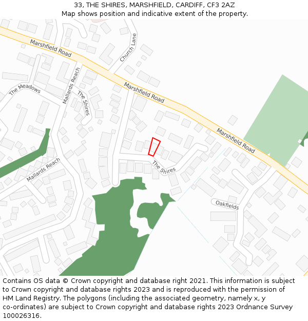 33, THE SHIRES, MARSHFIELD, CARDIFF, CF3 2AZ: Location map and indicative extent of plot