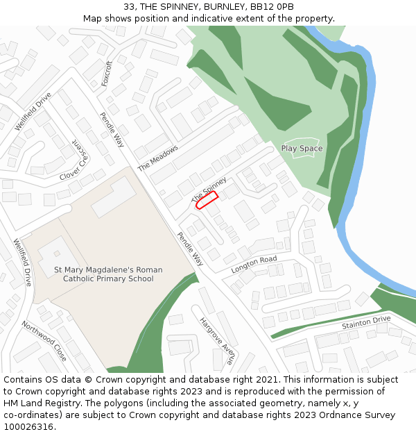 33, THE SPINNEY, BURNLEY, BB12 0PB: Location map and indicative extent of plot