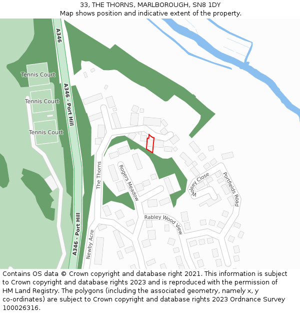 33, THE THORNS, MARLBOROUGH, SN8 1DY: Location map and indicative extent of plot
