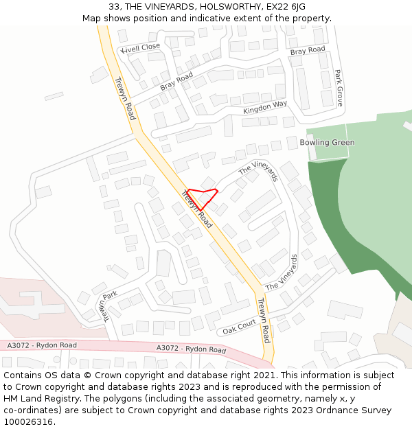 33, THE VINEYARDS, HOLSWORTHY, EX22 6JG: Location map and indicative extent of plot