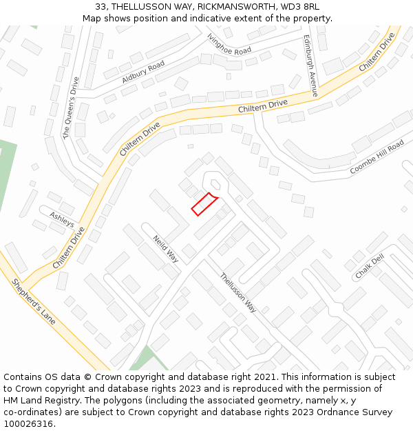 33, THELLUSSON WAY, RICKMANSWORTH, WD3 8RL: Location map and indicative extent of plot
