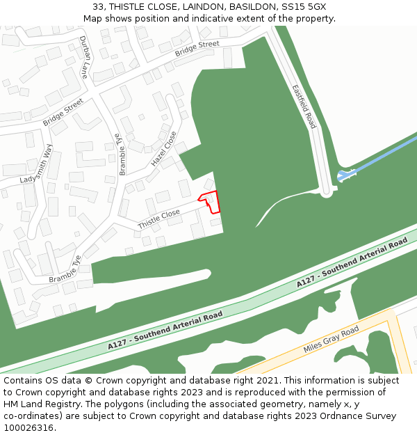 33, THISTLE CLOSE, LAINDON, BASILDON, SS15 5GX: Location map and indicative extent of plot