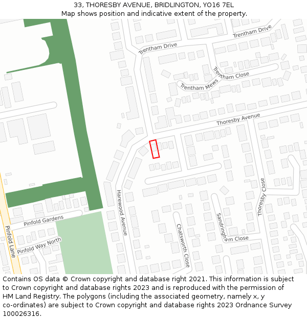 33, THORESBY AVENUE, BRIDLINGTON, YO16 7EL: Location map and indicative extent of plot