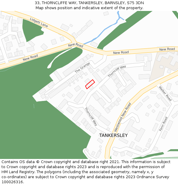 33, THORNCLIFFE WAY, TANKERSLEY, BARNSLEY, S75 3DN: Location map and indicative extent of plot