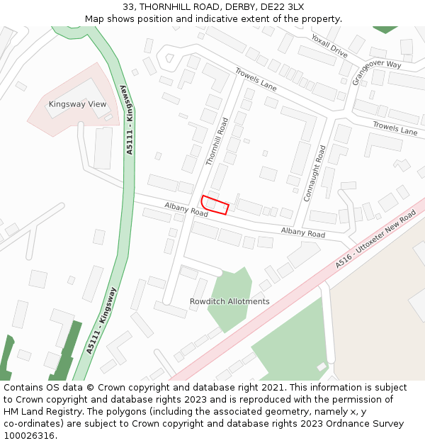 33, THORNHILL ROAD, DERBY, DE22 3LX: Location map and indicative extent of plot