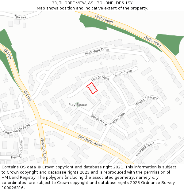 33, THORPE VIEW, ASHBOURNE, DE6 1SY: Location map and indicative extent of plot