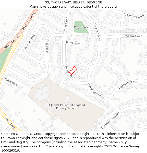 33, THORPE WAY, BELPER, DE56 1GB: Location map and indicative extent of plot