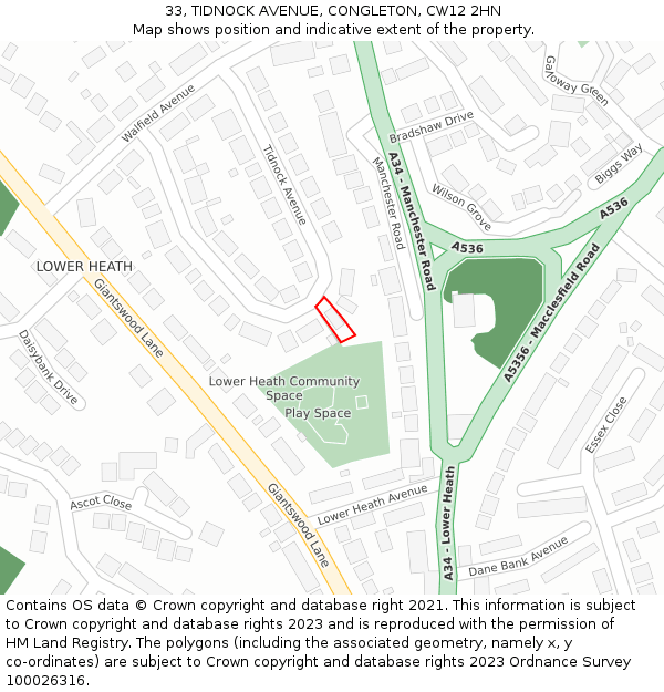 33, TIDNOCK AVENUE, CONGLETON, CW12 2HN: Location map and indicative extent of plot