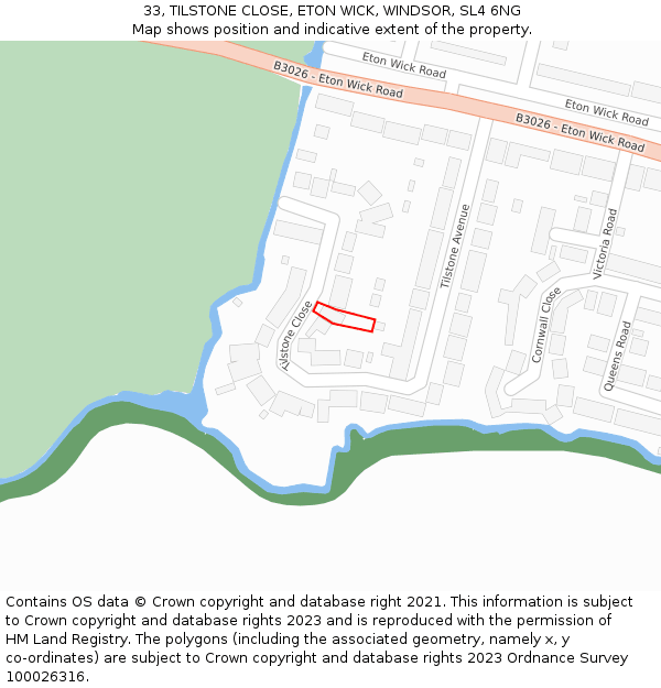 33, TILSTONE CLOSE, ETON WICK, WINDSOR, SL4 6NG: Location map and indicative extent of plot