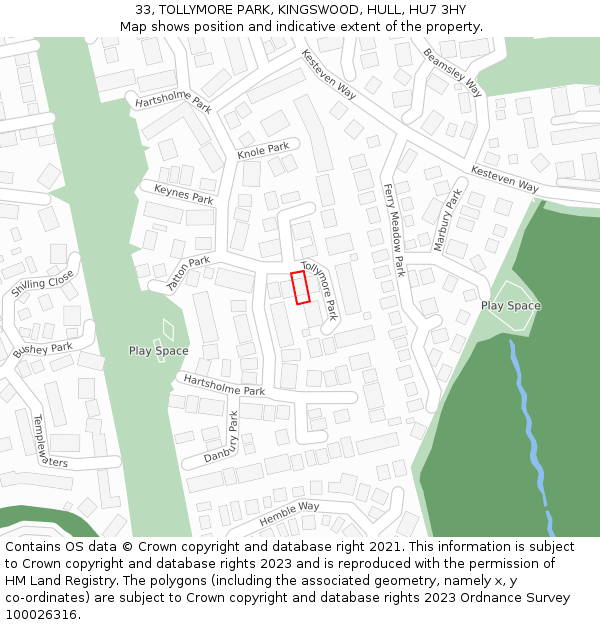 33, TOLLYMORE PARK, KINGSWOOD, HULL, HU7 3HY: Location map and indicative extent of plot