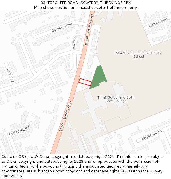 33, TOPCLIFFE ROAD, SOWERBY, THIRSK, YO7 1RX: Location map and indicative extent of plot