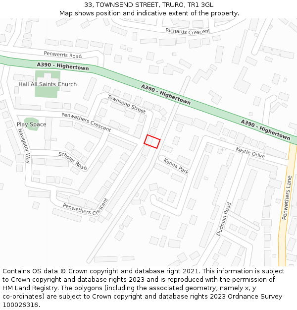 33, TOWNSEND STREET, TRURO, TR1 3GL: Location map and indicative extent of plot