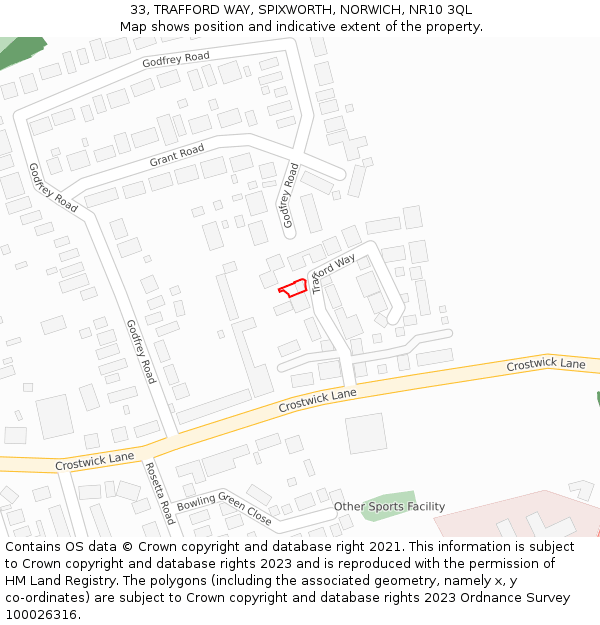 33, TRAFFORD WAY, SPIXWORTH, NORWICH, NR10 3QL: Location map and indicative extent of plot