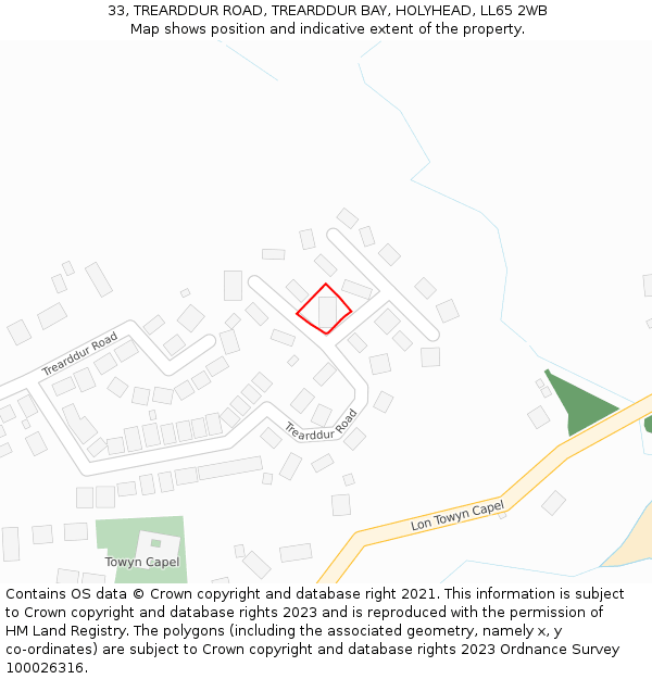 33, TREARDDUR ROAD, TREARDDUR BAY, HOLYHEAD, LL65 2WB: Location map and indicative extent of plot