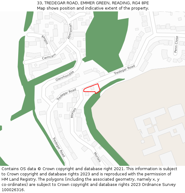 33, TREDEGAR ROAD, EMMER GREEN, READING, RG4 8PE: Location map and indicative extent of plot