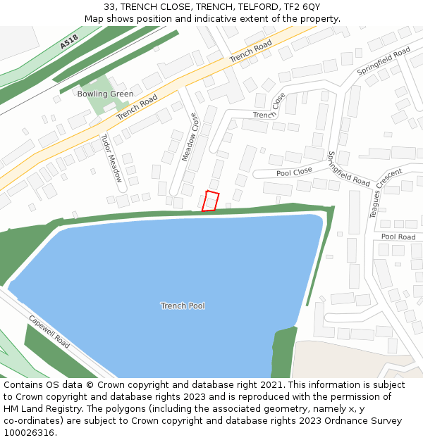 33, TRENCH CLOSE, TRENCH, TELFORD, TF2 6QY: Location map and indicative extent of plot