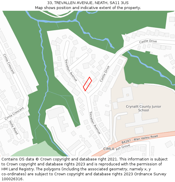 33, TREVALLEN AVENUE, NEATH, SA11 3US: Location map and indicative extent of plot