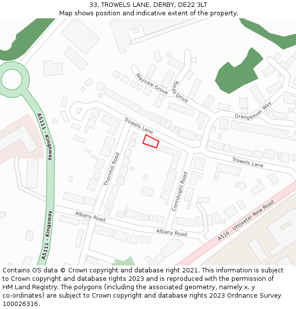 33, TROWELS LANE, DERBY, DE22 3LT: Location map and indicative extent of plot