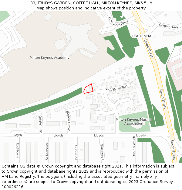 33, TRUBYS GARDEN, COFFEE HALL, MILTON KEYNES, MK6 5HA: Location map and indicative extent of plot