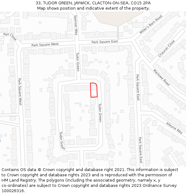 33, TUDOR GREEN, JAYWICK, CLACTON-ON-SEA, CO15 2PA: Location map and indicative extent of plot