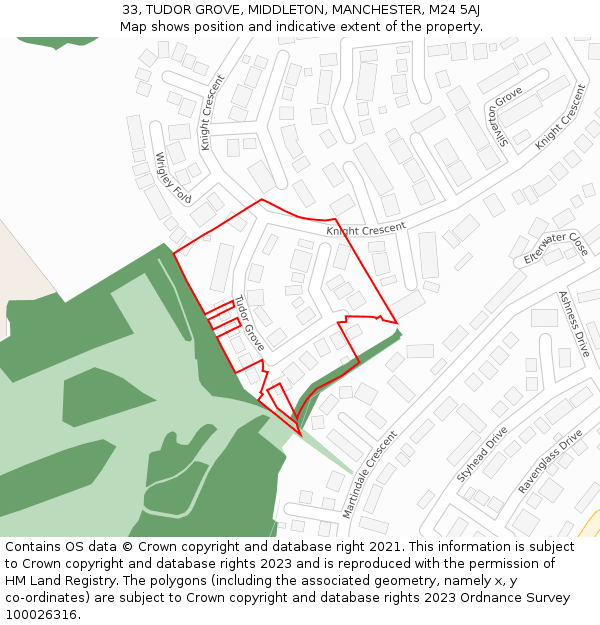 33, TUDOR GROVE, MIDDLETON, MANCHESTER, M24 5AJ: Location map and indicative extent of plot