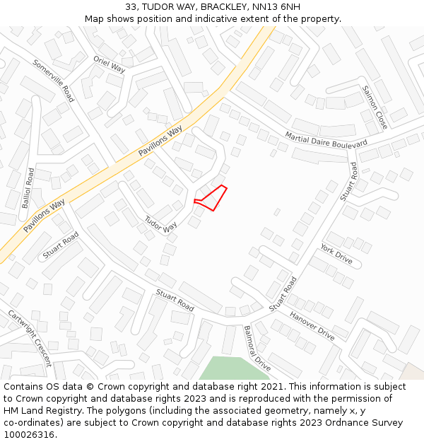 33, TUDOR WAY, BRACKLEY, NN13 6NH: Location map and indicative extent of plot