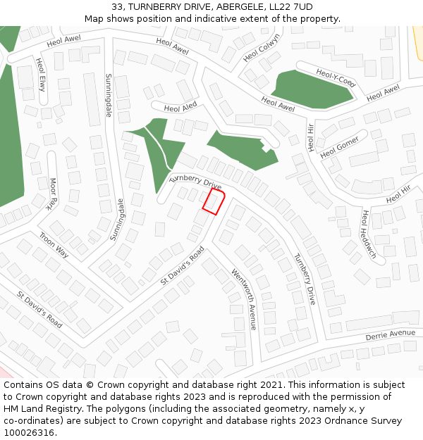 33, TURNBERRY DRIVE, ABERGELE, LL22 7UD: Location map and indicative extent of plot