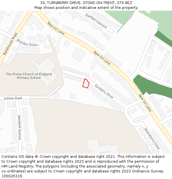 33, TURNBERRY DRIVE, STOKE-ON-TRENT, ST4 8EZ: Location map and indicative extent of plot