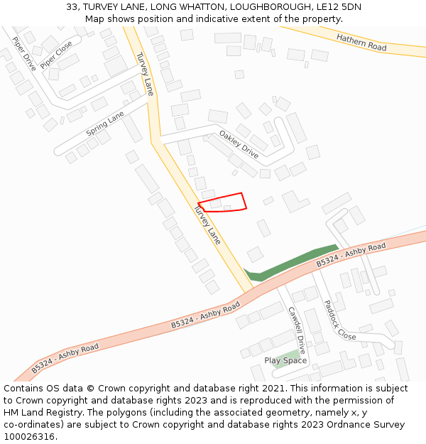 33, TURVEY LANE, LONG WHATTON, LOUGHBOROUGH, LE12 5DN: Location map and indicative extent of plot