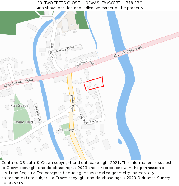 33, TWO TREES CLOSE, HOPWAS, TAMWORTH, B78 3BG: Location map and indicative extent of plot