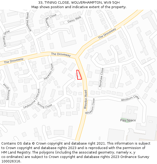 33, TYNING CLOSE, WOLVERHAMPTON, WV9 5QH: Location map and indicative extent of plot