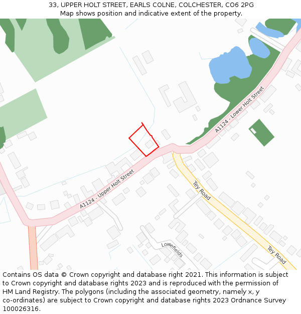 33, UPPER HOLT STREET, EARLS COLNE, COLCHESTER, CO6 2PG: Location map and indicative extent of plot