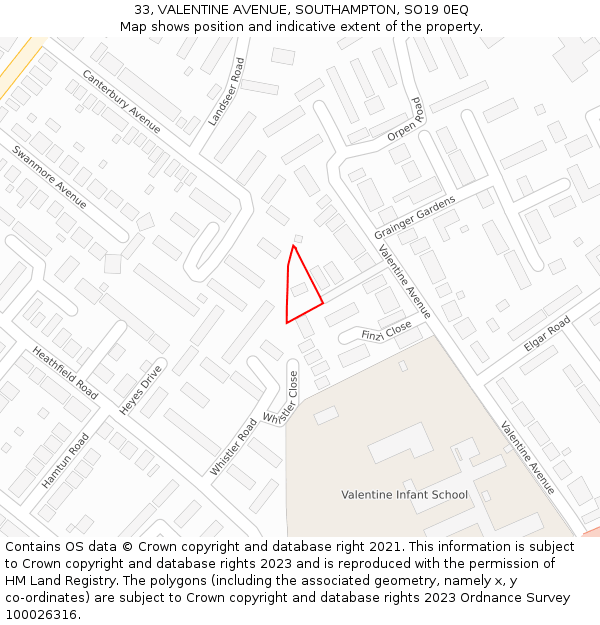 33, VALENTINE AVENUE, SOUTHAMPTON, SO19 0EQ: Location map and indicative extent of plot